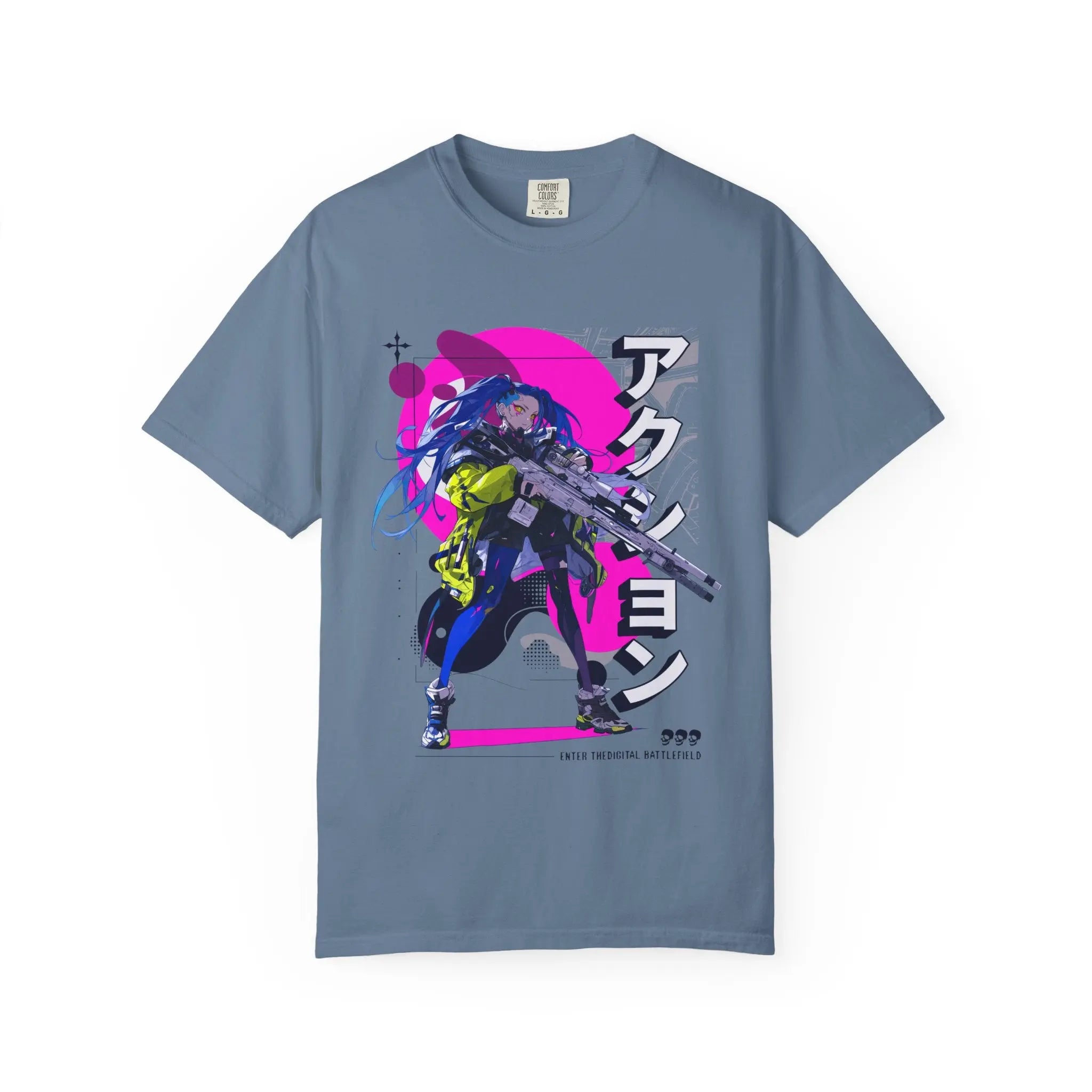 Cyberpunk Girl Tee - Futuristic Manga Gun Streetwear - Sinful Threads