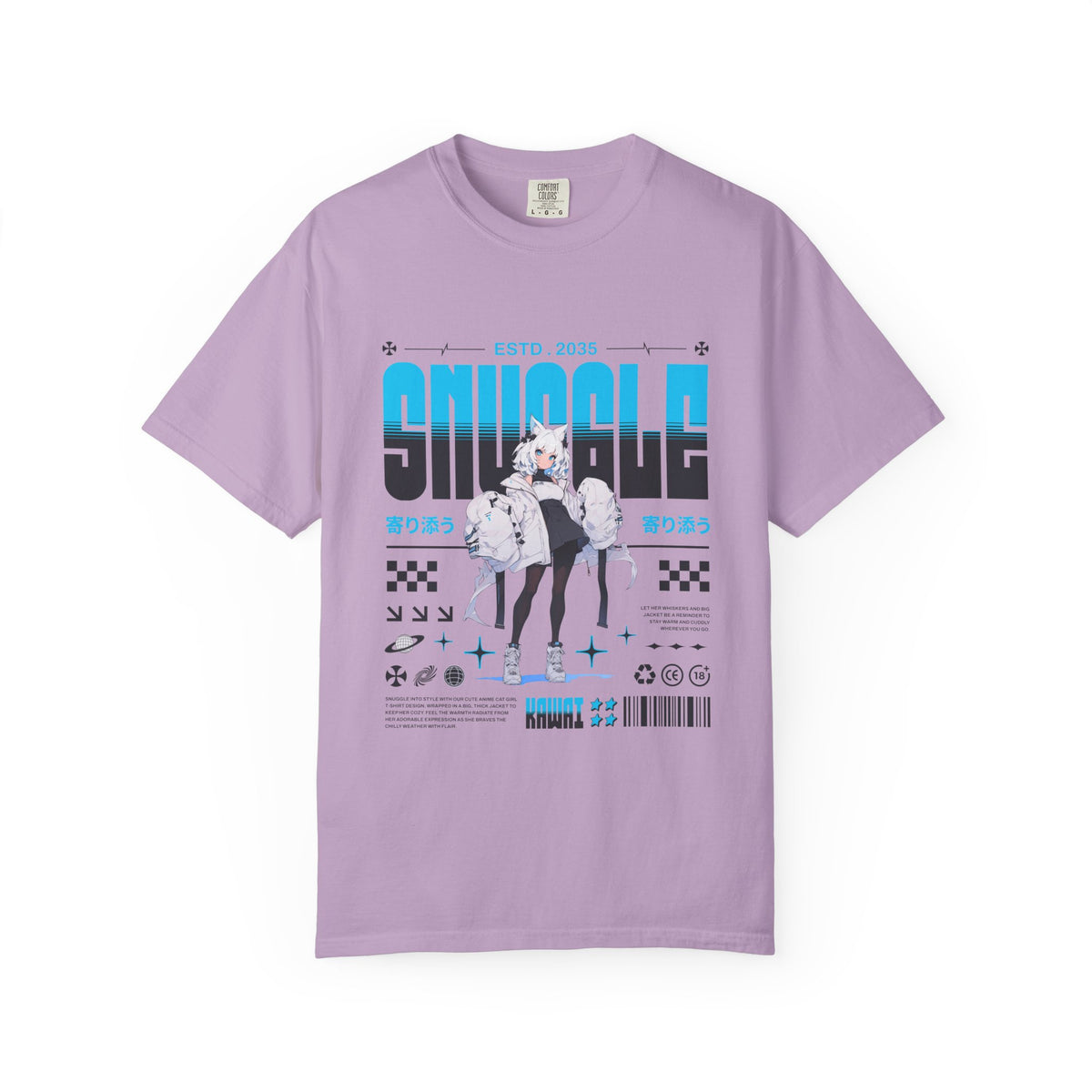 Kawaii Cat Girl Tee - Snuggle Manga Graphic - Cute Gift