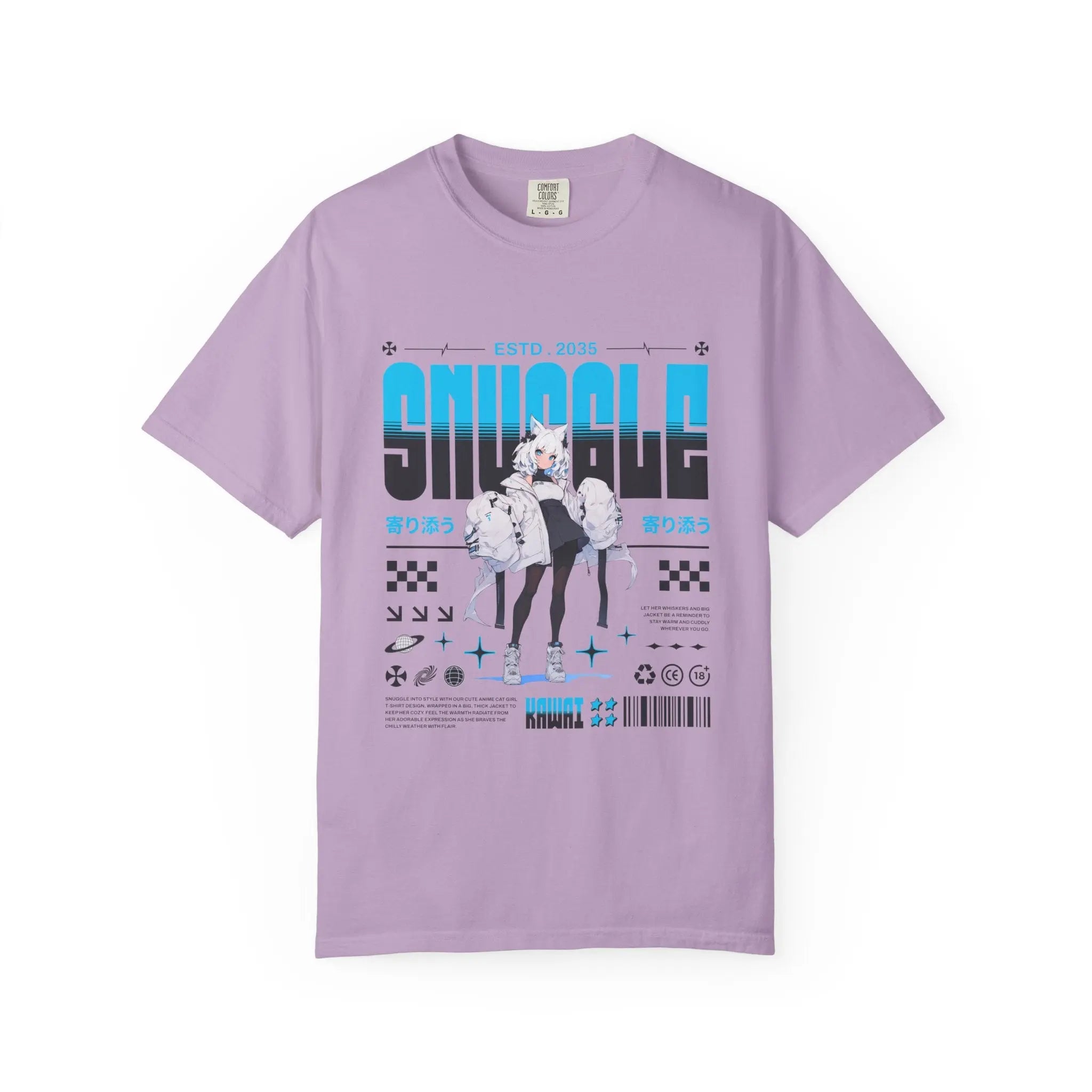 Kawaii Cat Girl Tee - Snuggle Manga Graphic - Cute Gift - Sinful Threads