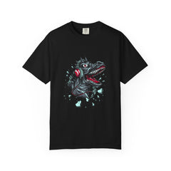 Dinosaur with Headphones Breaking Wall Graphic Design T-Shirt - Sinful Threads