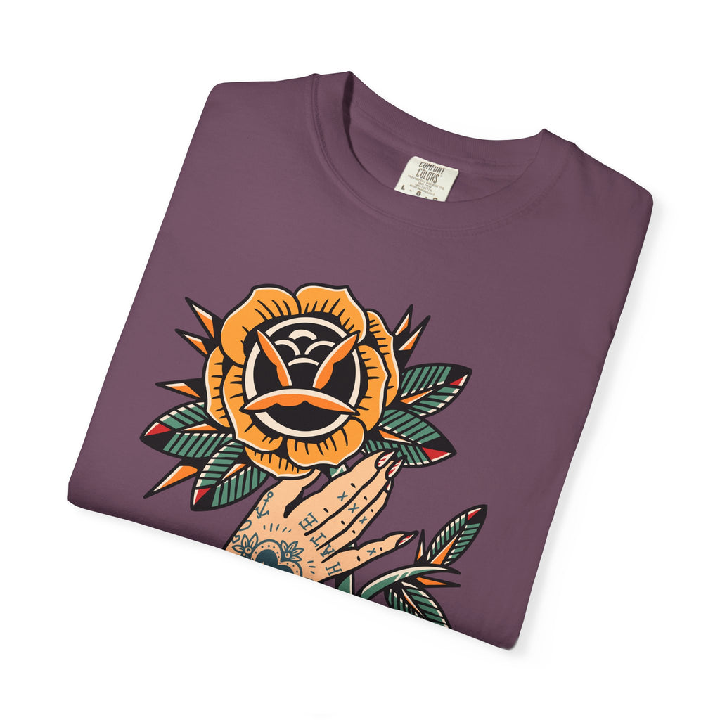 Tattoo Rose Shirt - Hand Holding Flower Tee, Artistic Gift - Sinful Threads