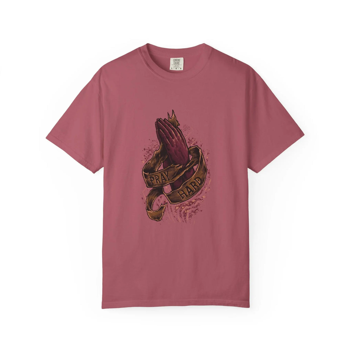 Pray Hard Hands Illustration Graphic Design Art T-Shirt - Sinful Threads