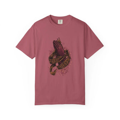 Pray Hard Hands Illustration Graphic Design Art T-Shirt - Sinful Threads