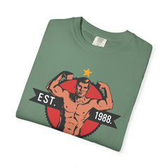 Vintage Bodybuilder Star Emblem Shirt - 1988 Retro Fitness Tee