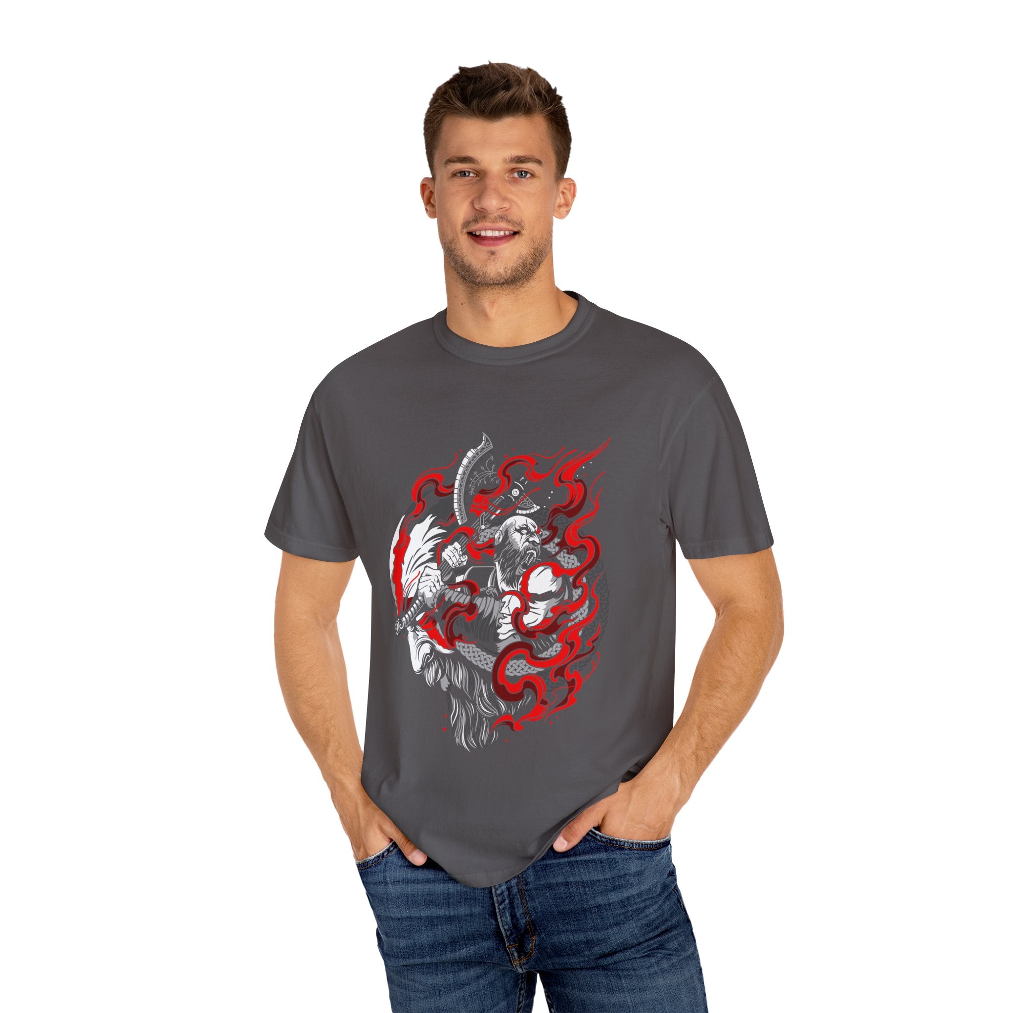 Viking Wolf Norse Pagan Tee Red Black Warrior - Sinful Threads