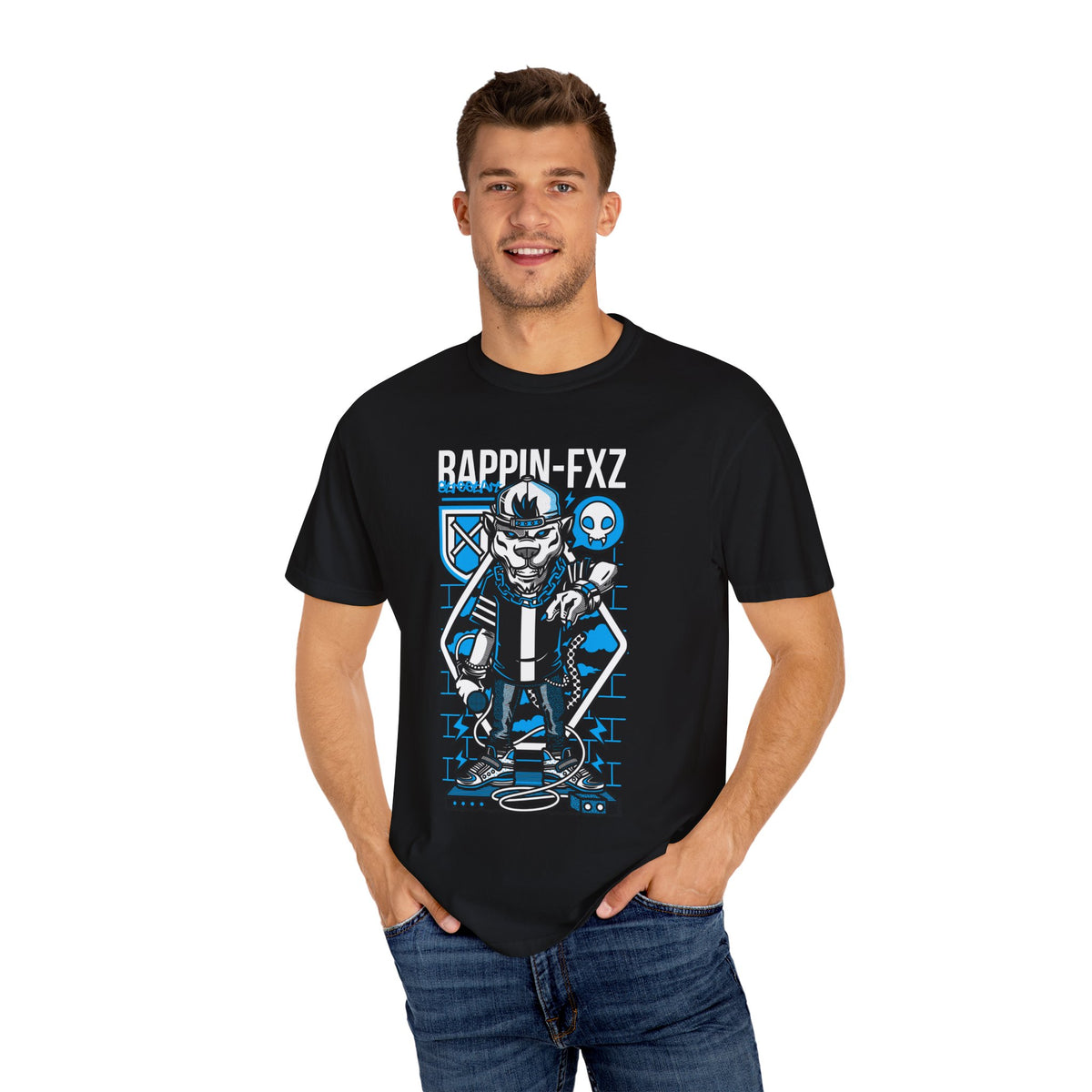 Gangster Wolf with Microphone Urban Art Drawing T-Shirt