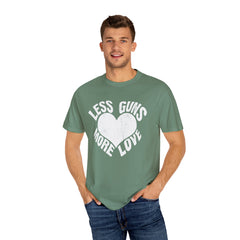 Less Guns More Love Heart Shaped Message Art T-Shirt - Sinful Threads