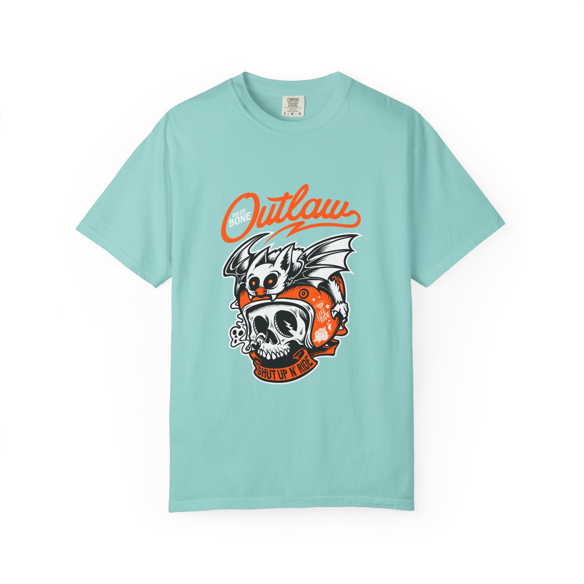 Outlaw Skull with Bat Rider Life To Ride Graphic T-Shirt - Sinful Threads