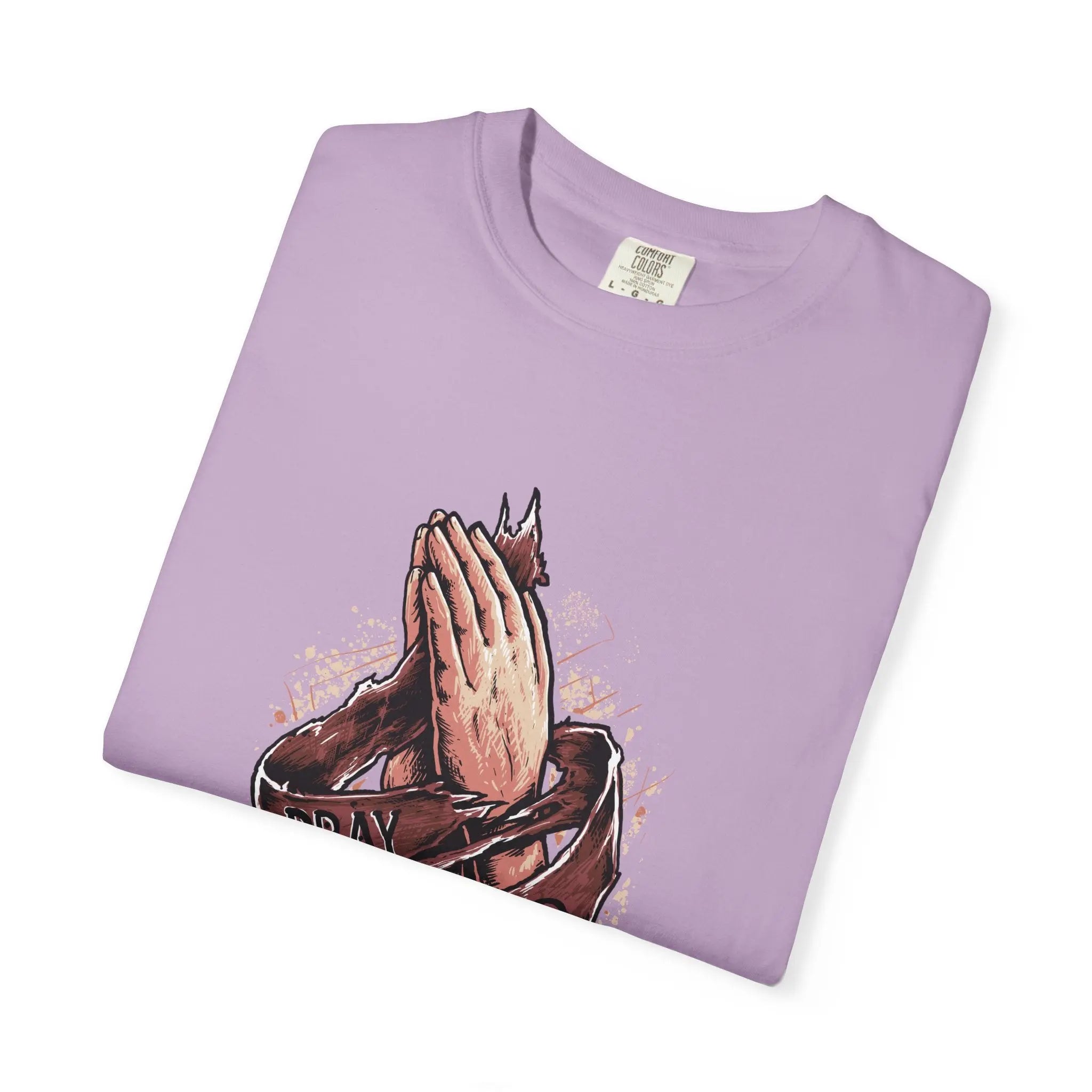 Pray Hard Hands With Ribbon Graphic Religious Art T-Shirt - Sinful Threads