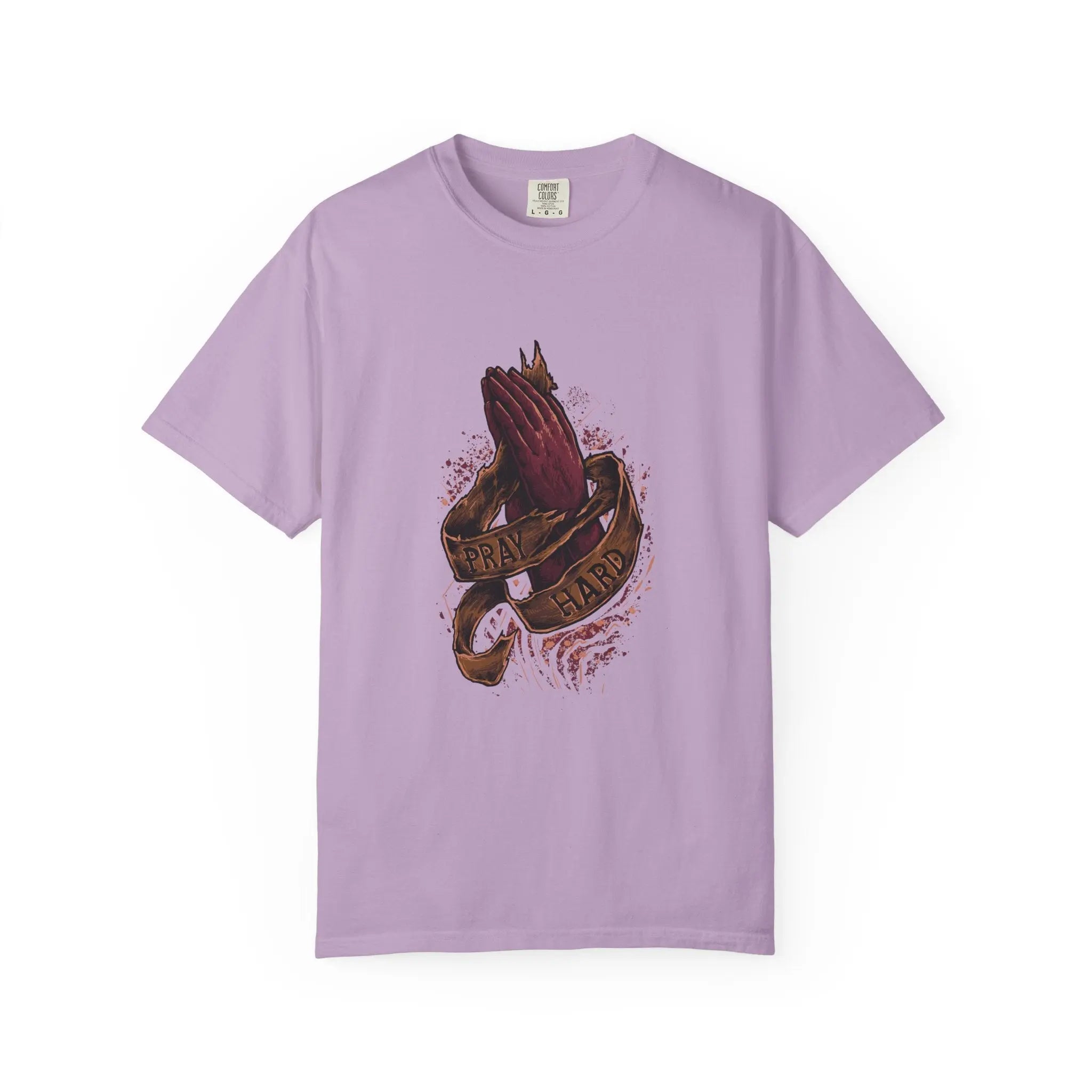 Pray Hard Hands Illustration Graphic Design Art T-Shirt - Sinful Threads