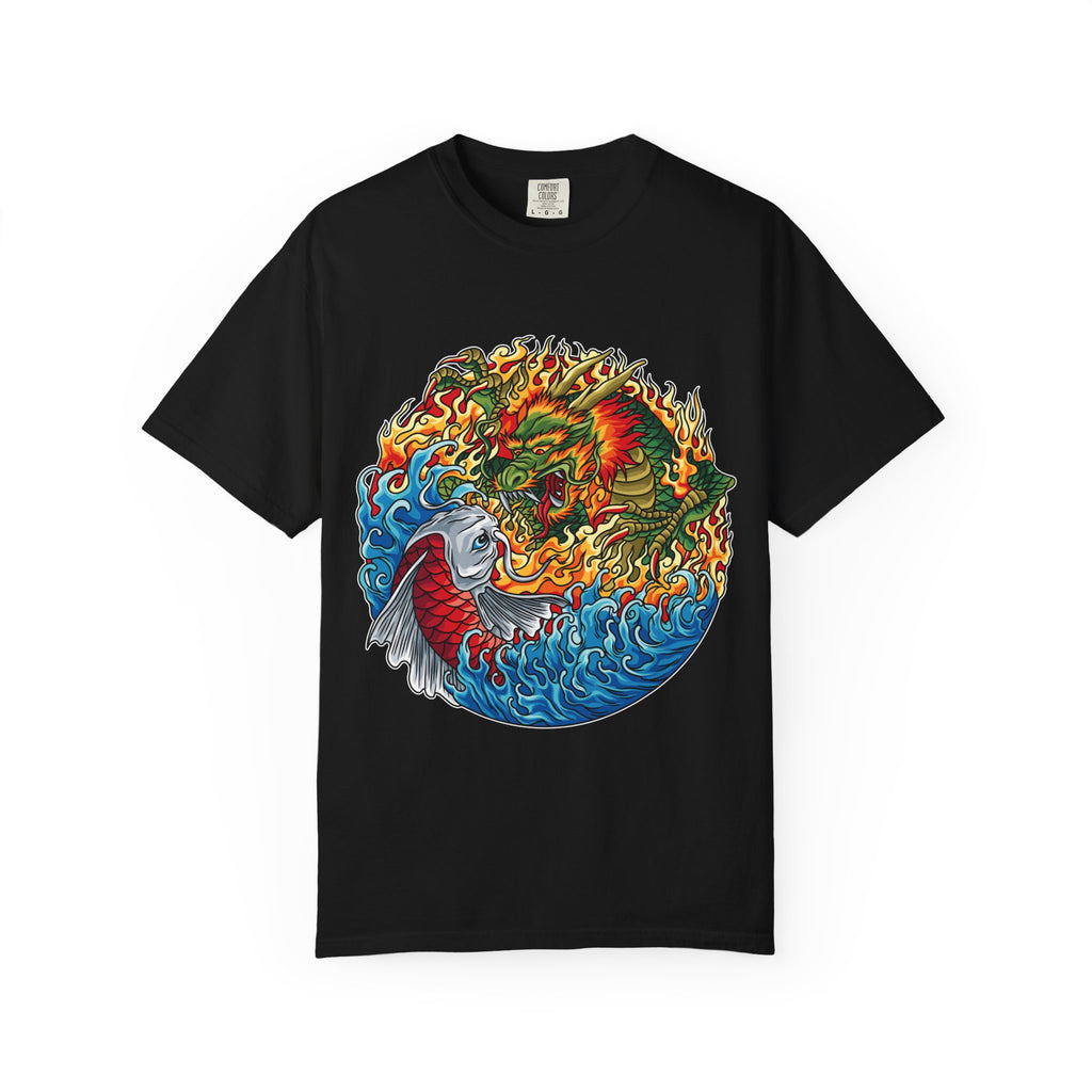 Japanese Dragon Tee - Fire Water Mythical - Koi Art Gift - Sinful Threads