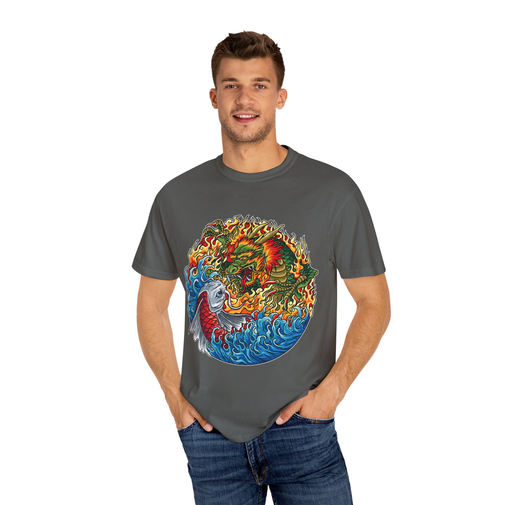 Japanese Dragon Tee - Fire Water Mythical - Koi Art Gift - Sinful Threads