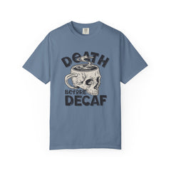 Coffee Skull Shirt - Death Before Decaf - Funny Caffeine Gift
