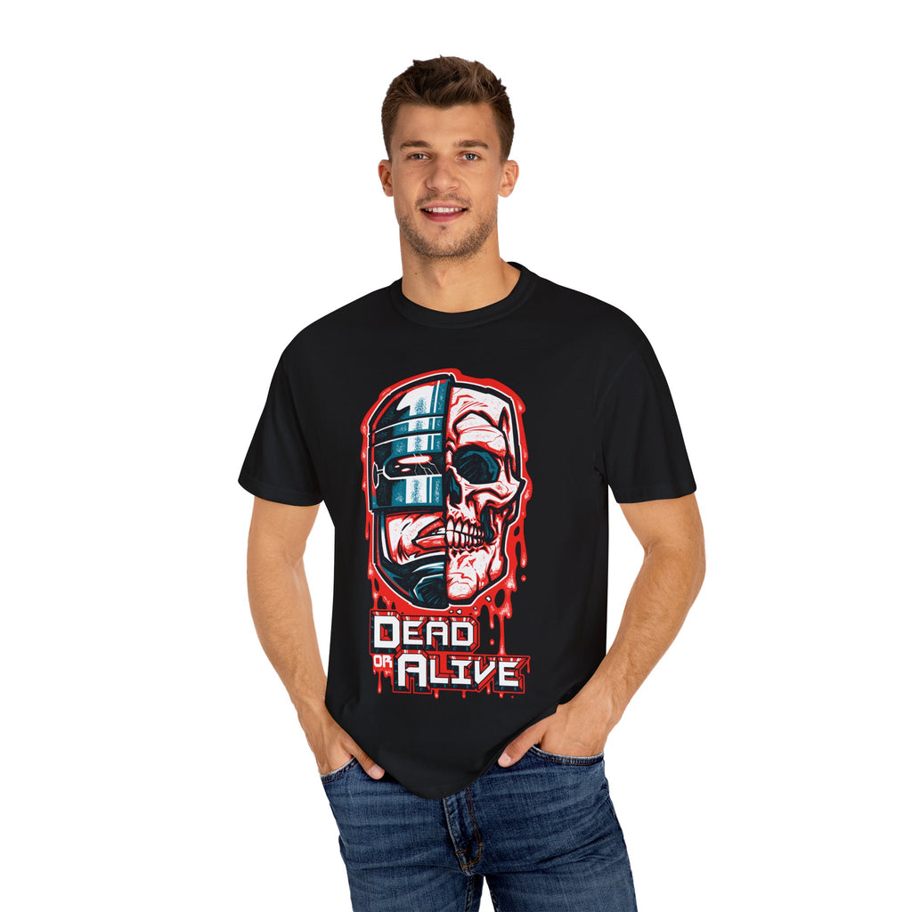 Robocop Dead or Alive Shirt with Robot Skull Design - Sinful Threads