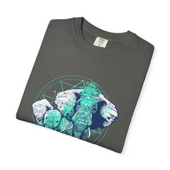 Graphic Mother And Baby Elephant Teal Blue Print T-Shirt - Sinful Threads