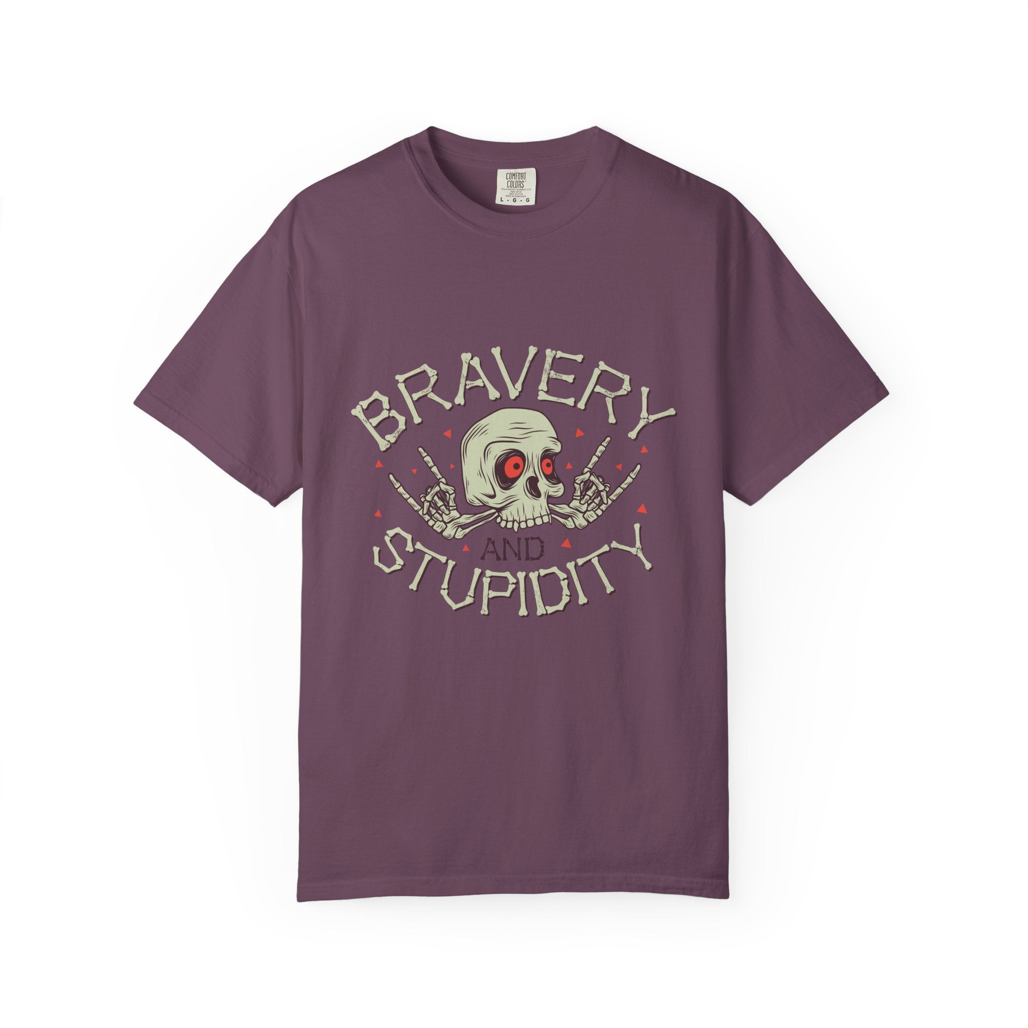 Funny Skull Shirt - Bravery Stupidity Tee - Cool Graphic - Sinful Threads