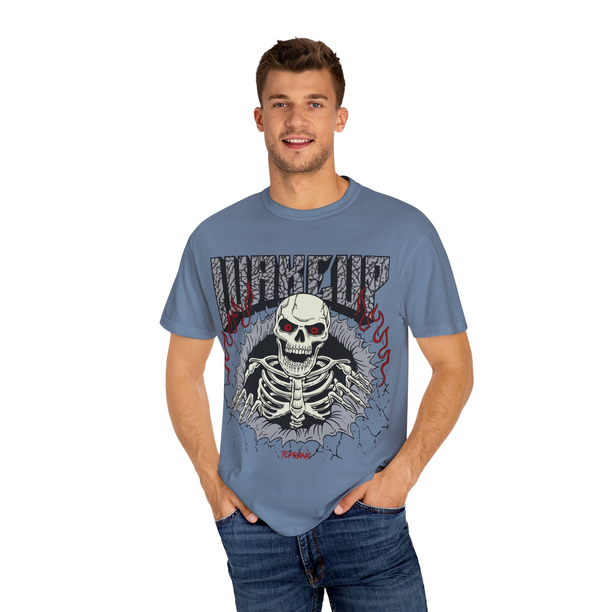 Skull Flame Shirt - Wake Up Fire Design Tee for Bold Style - Sinful Threads