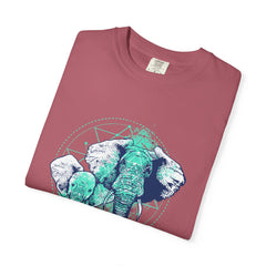 Graphic Mother And Baby Elephant Teal Blue Print T-Shirt - Sinful Threads