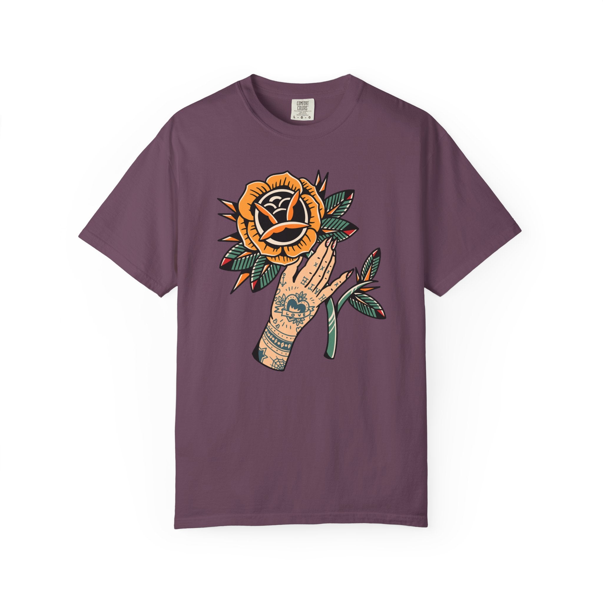 Tattoo Rose Shirt - Hand Holding Flower Tee, Artistic Gift - Sinful Threads