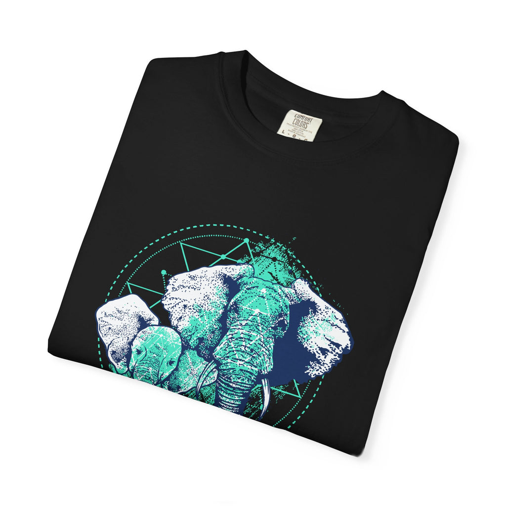 Graphic Mother And Baby Elephant Teal Blue Print T-Shirt - Sinful Threads