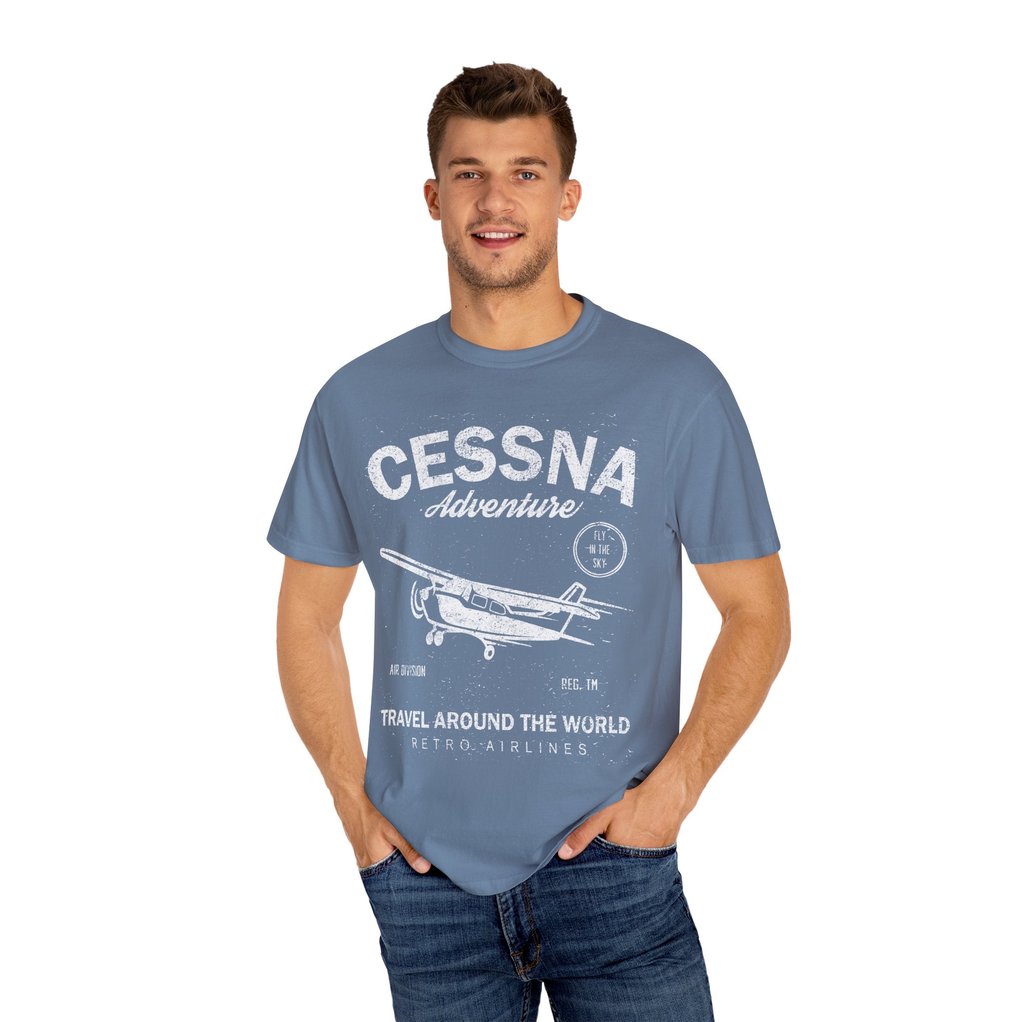 Cessna Adventure Travel Around The World Retro Airlines T-Shirt - Sinful Threads