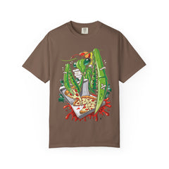 Green Praying Mantis Pizza Tee - Fun Graphic Shirt Design