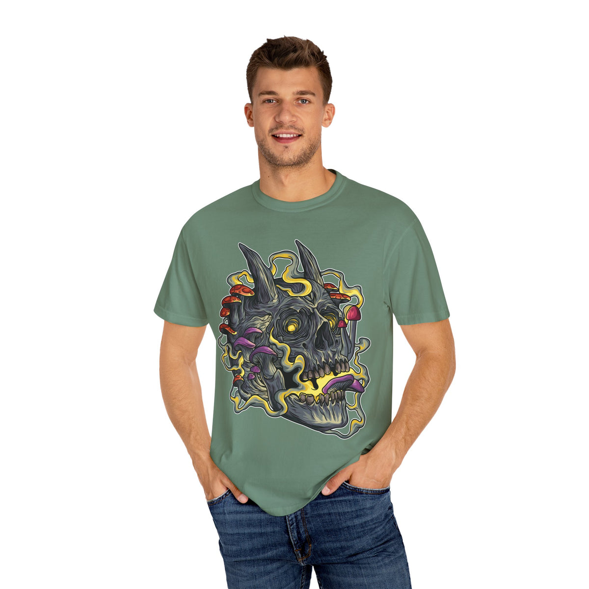 Gothic Mushroom Tee - Horned Skull Deathcore Shirt Gift