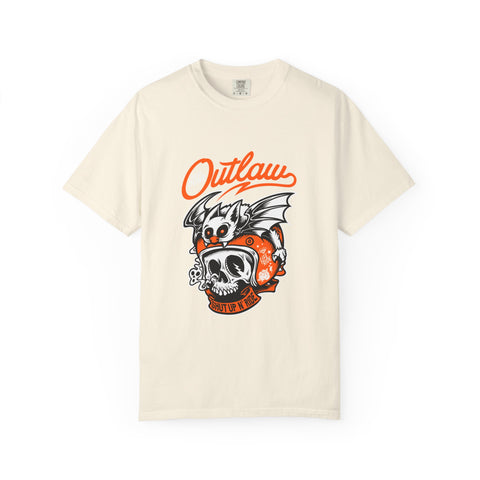 Outlaw Skull with Bat Rider Life To Ride Graphic T-Shirt