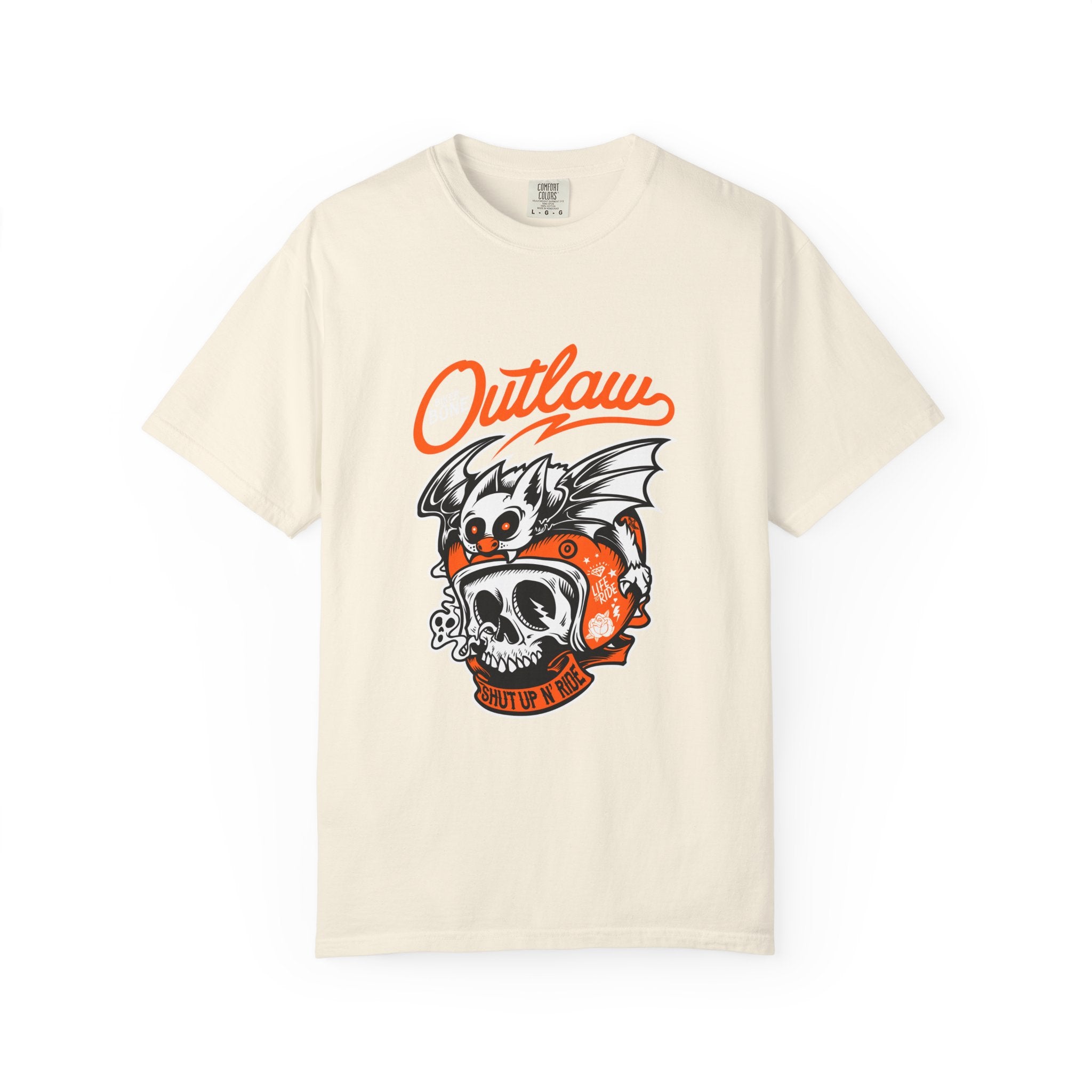 Outlaw Skull with Bat Rider Life To Ride Graphic T-Shirt - Sinful Threads