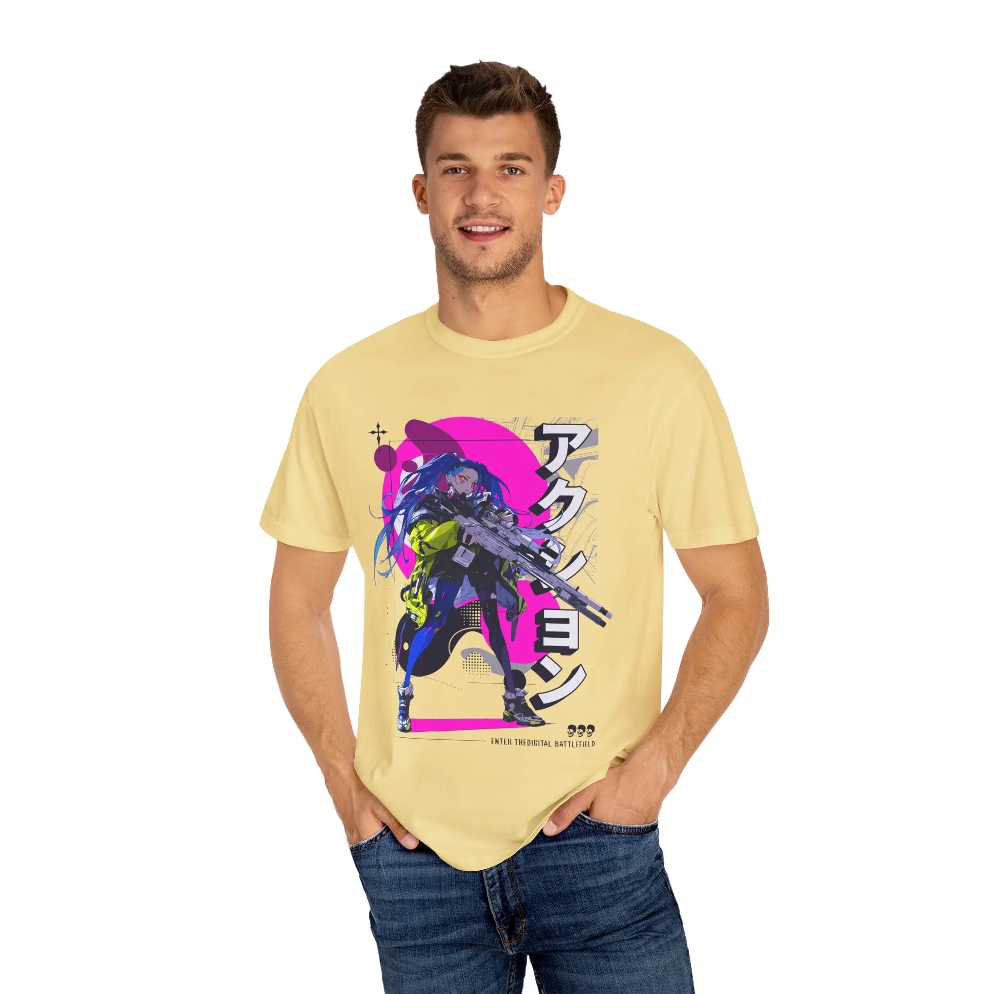 Cyberpunk Girl Tee - Futuristic Manga Gun Streetwear - Sinful Threads