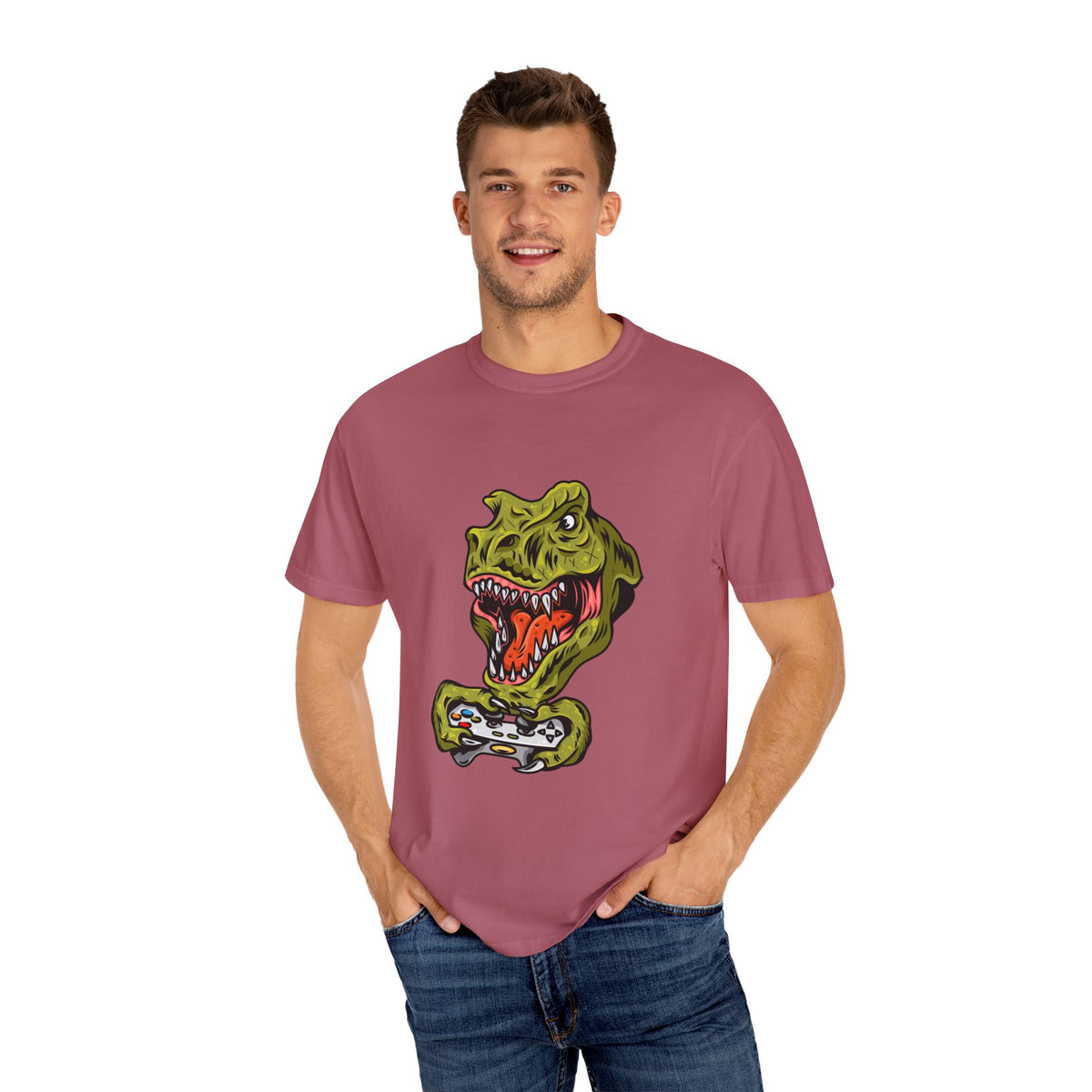 Dino Gamer Rex with Controller Video Game Fan T-Shirt