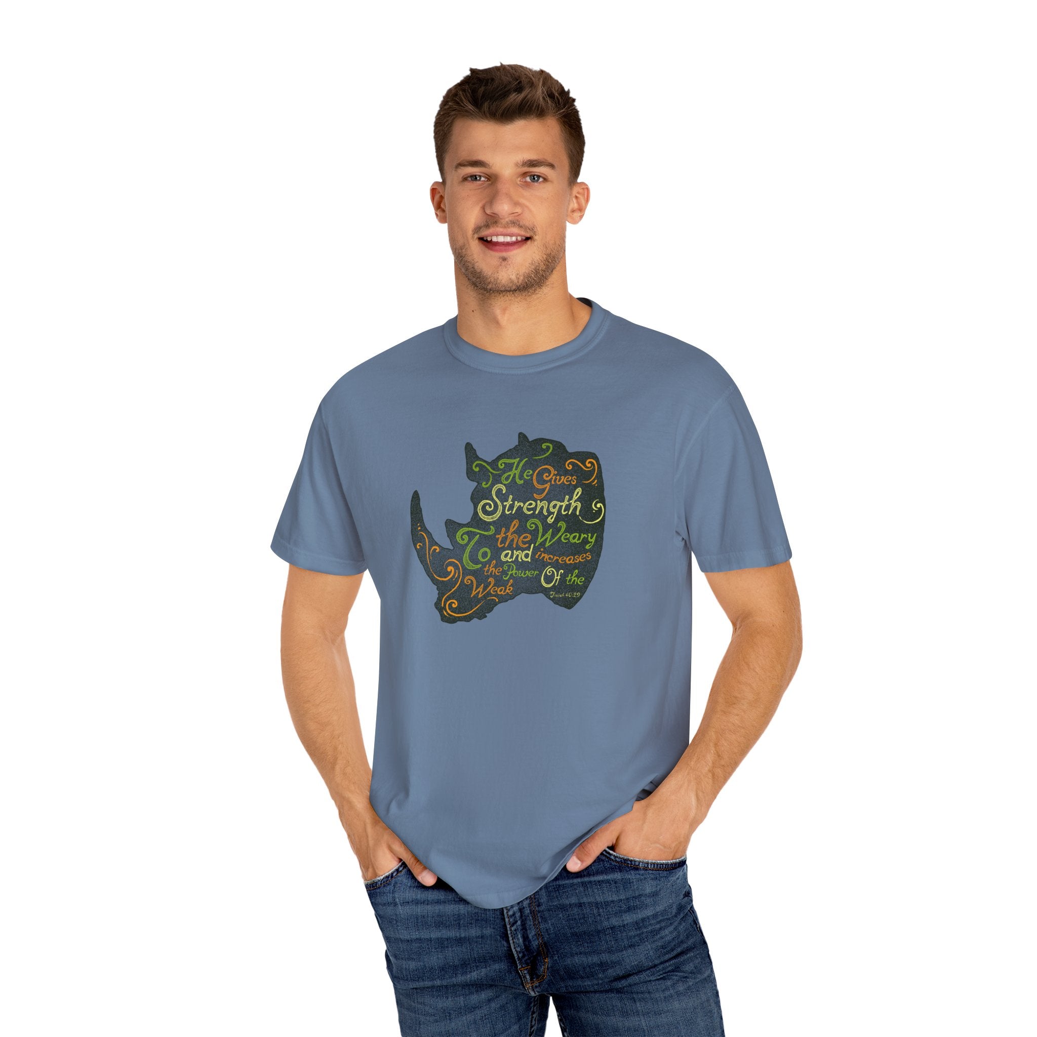 He Gives Strength to the Weary Rhino T-Shirt - Sinful Threads