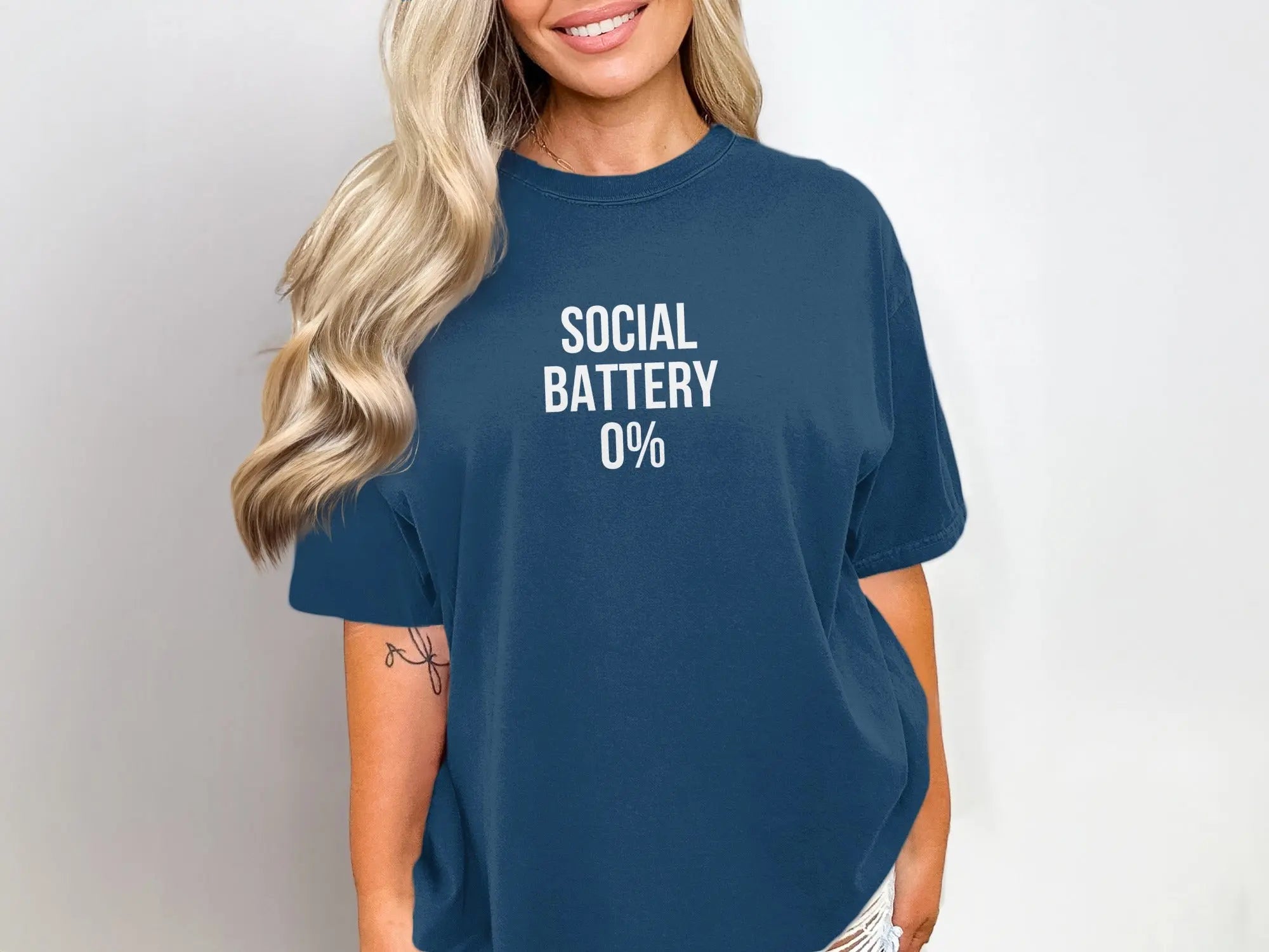 SOCIAL BATTERY 0% Graphic Casual T-Shirt product